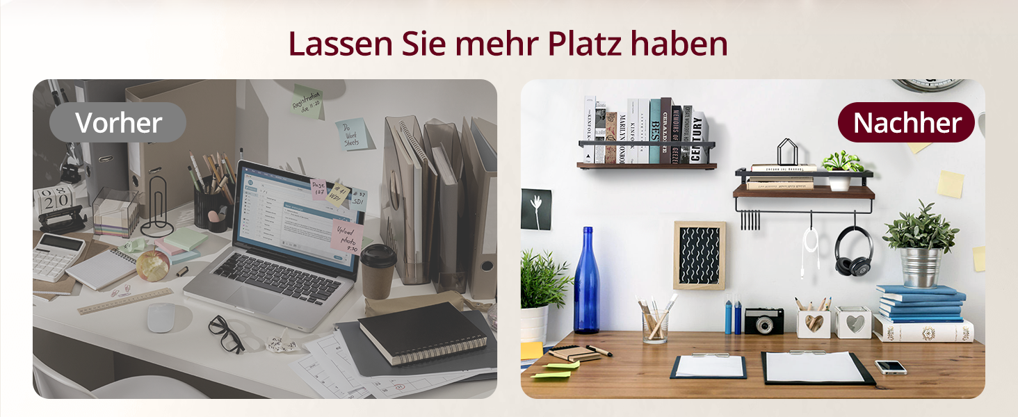 Настінна полиця з дерева, 2 шт. у комплекті, світло-коричнева, для спальні, вітальні, ванної кімнати, кухні, офісу (ретро-кавовий колір)