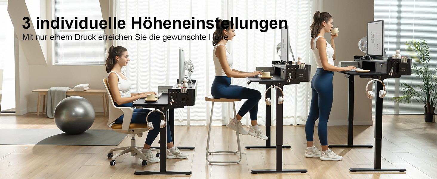 Electric Standing Desk with Drawers - 120x60cm Adjustable Height Desk for Home Office & DIY Pegboard