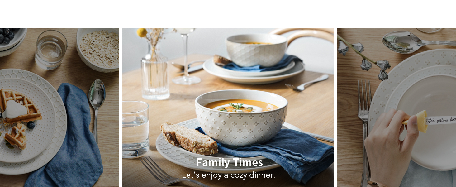 Набір посуду LE TAUCI: 12 елементів (4 сервізи) – тарілки, десертні тарілки, миски, білий колір, для миття в посудомийній машині