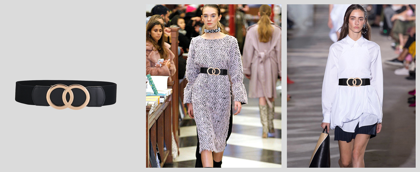 Жіночий еластичний пояс шкіряний 5 см, регульований 70-160 см, чорний, для суконь