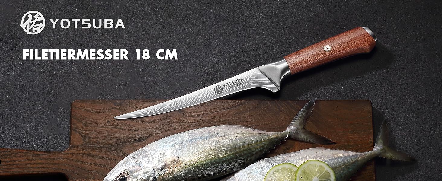 Японський кухонний ніж YOTSUBA 22 см - професійний шеф-ніж з високоякісної нержавіючої сталі з ергономічною ручкою, 18 см ніж для філетування