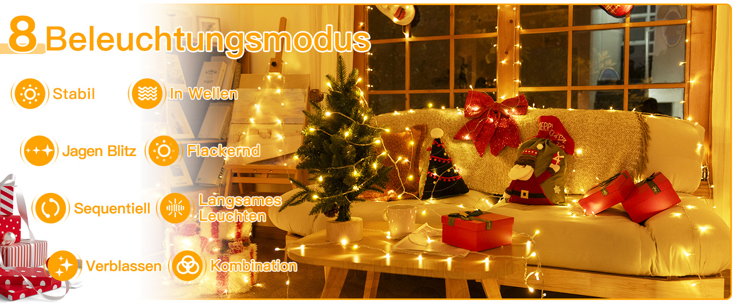 Ланцюжок прикрас Ollny з 200 LED, 60м, з пультом та таймером, IP44, тепле світло. Підходить для декору ялинки, вечірки, весілля, святкування.