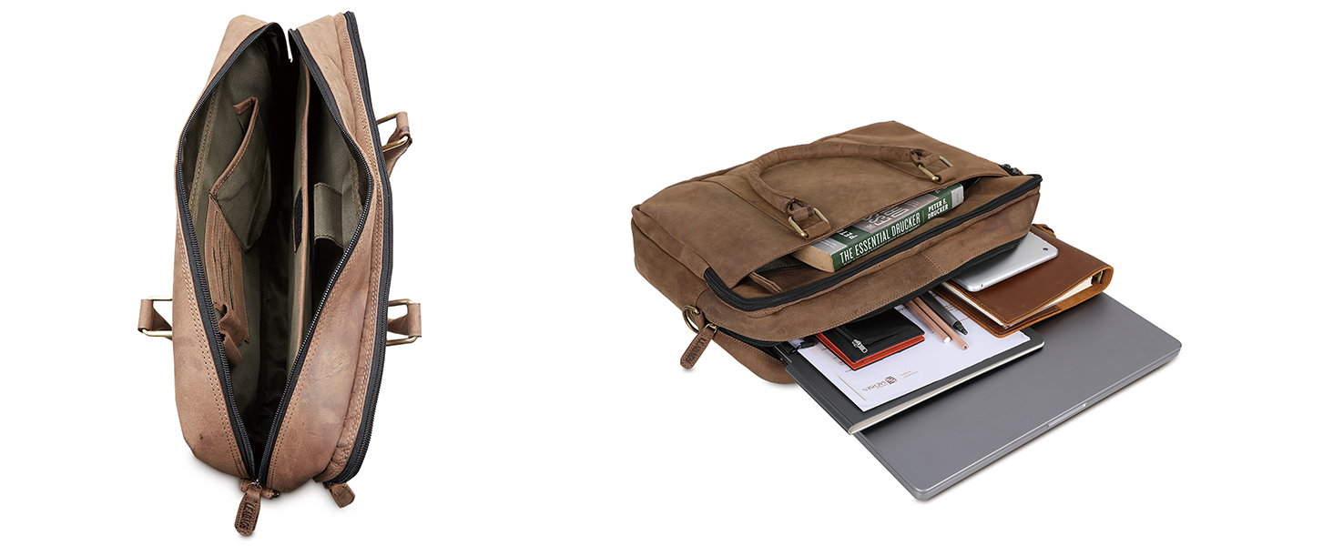 Сумка для ноутбука Leabags Leder Aktentasche (16 дюймів) з натуральної шкіри. Офісна сумка-месенджер через плече для чоловіків та жінок, темно-коричнева