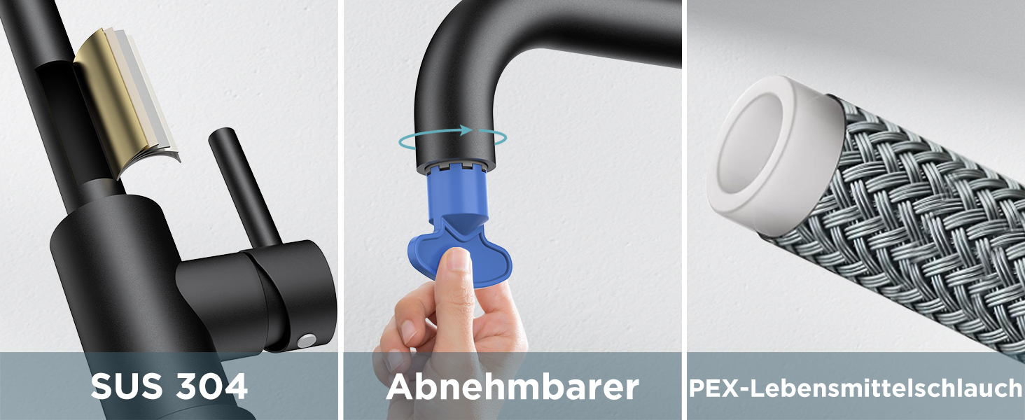 Змішувач кухонний FORIOUS, поворотний 360°, L-подібний, для 1 отвору, матовий чорний