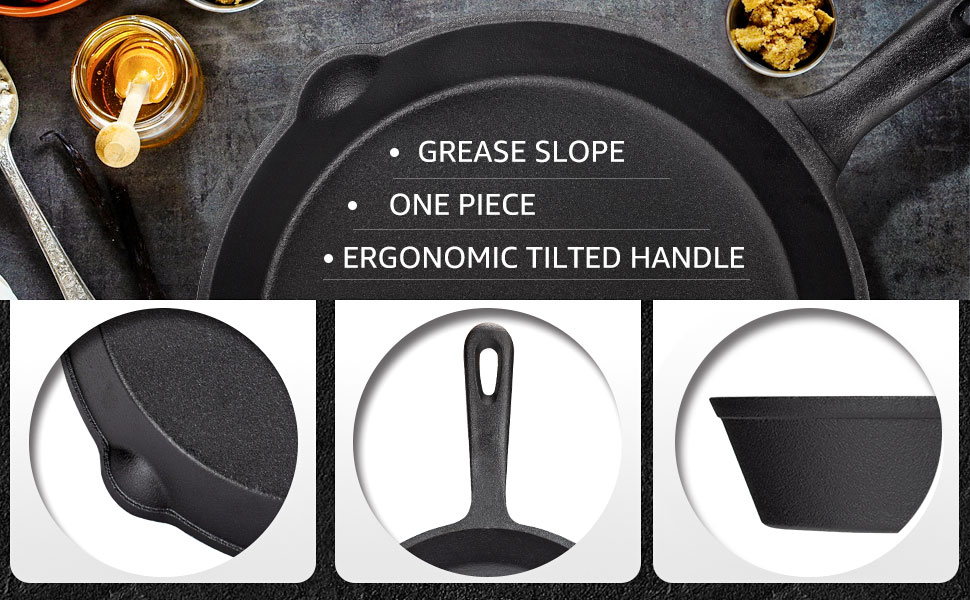 OVERMONT Grill Pan Cast Iron - Cast Iron Skillet 19.5cm - Steak Pan Frying Pan with Handle - for Gas Grill (9.6Inch-24.5cm)