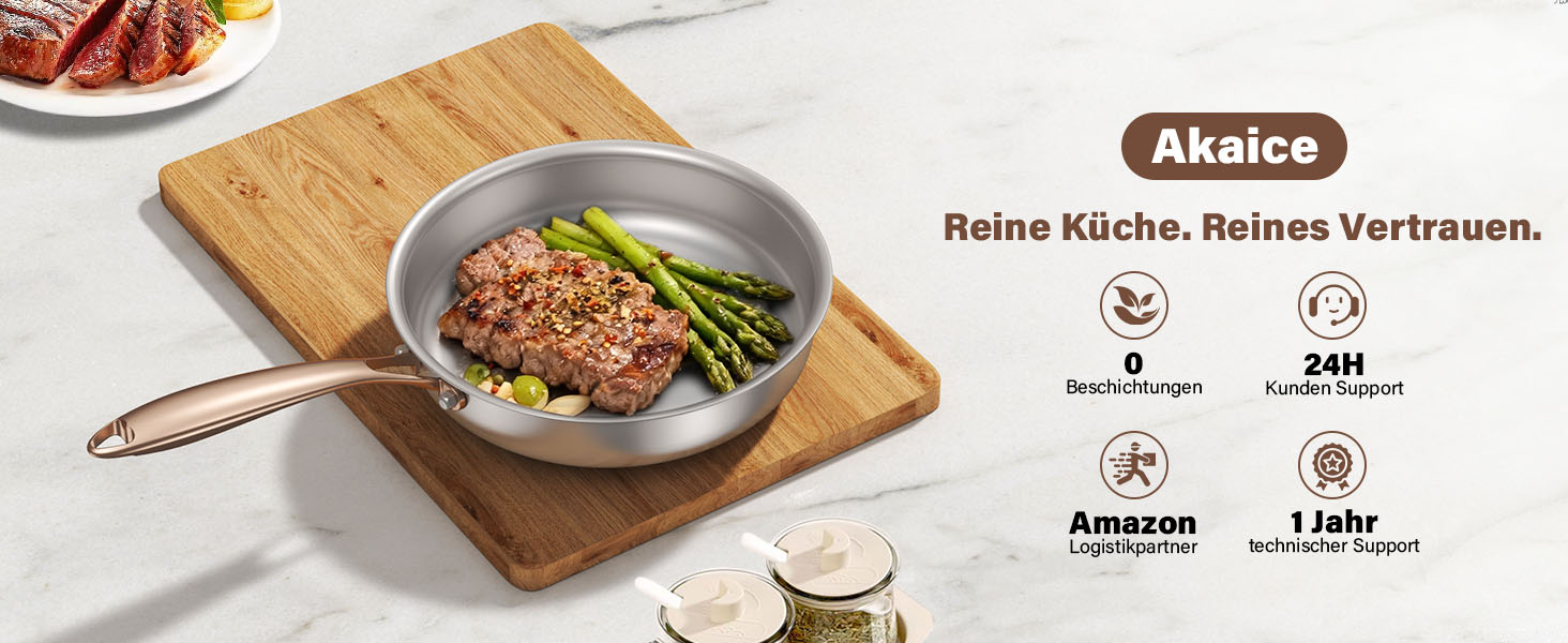 Сковорода Edelstal 28 см з титановим покриттям, індукційна, нержавіюча сталь 18/10, з рожево-золотистою ручкою (без PTFE, PFAS, PFOA) для всіх типів плит