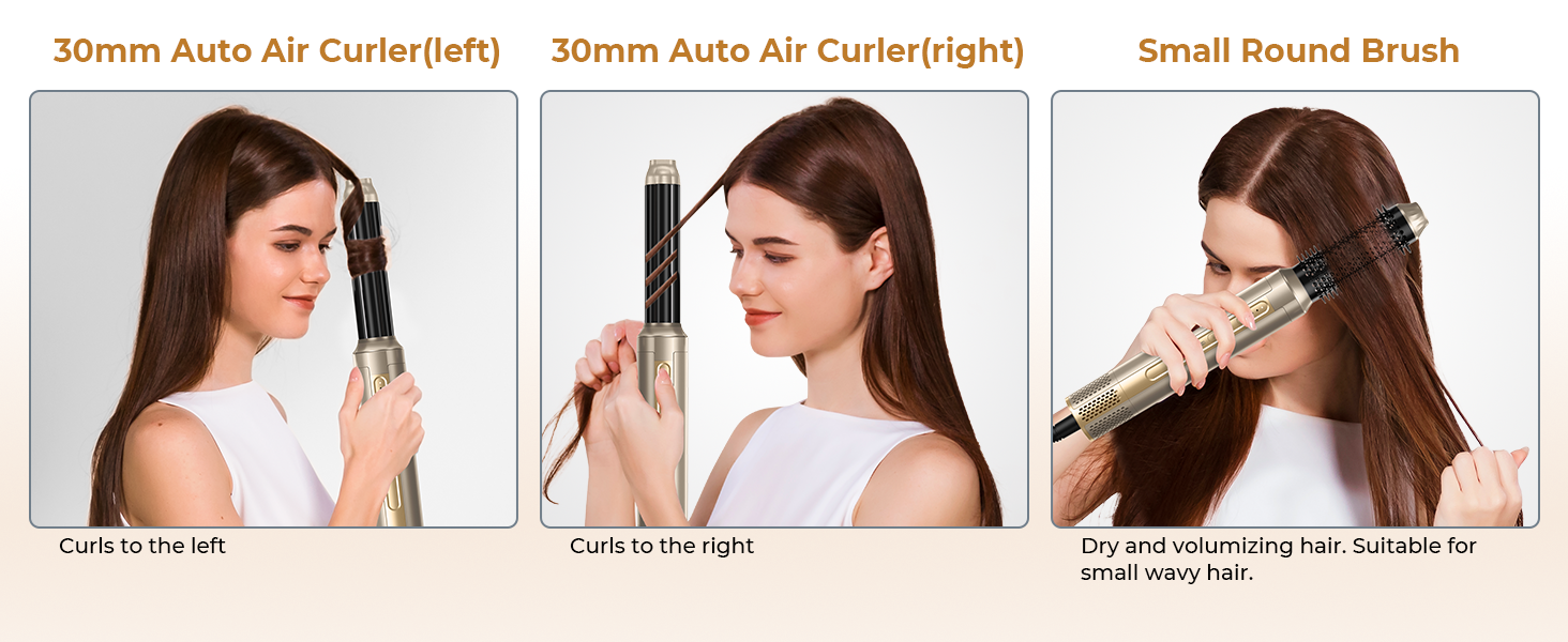 Набір для укладки волосся 6 в 1: стайлер, фен-щітка, плойка, термощітка, випрямляч, 110000 об/хв, для всіх типів волосся, золото