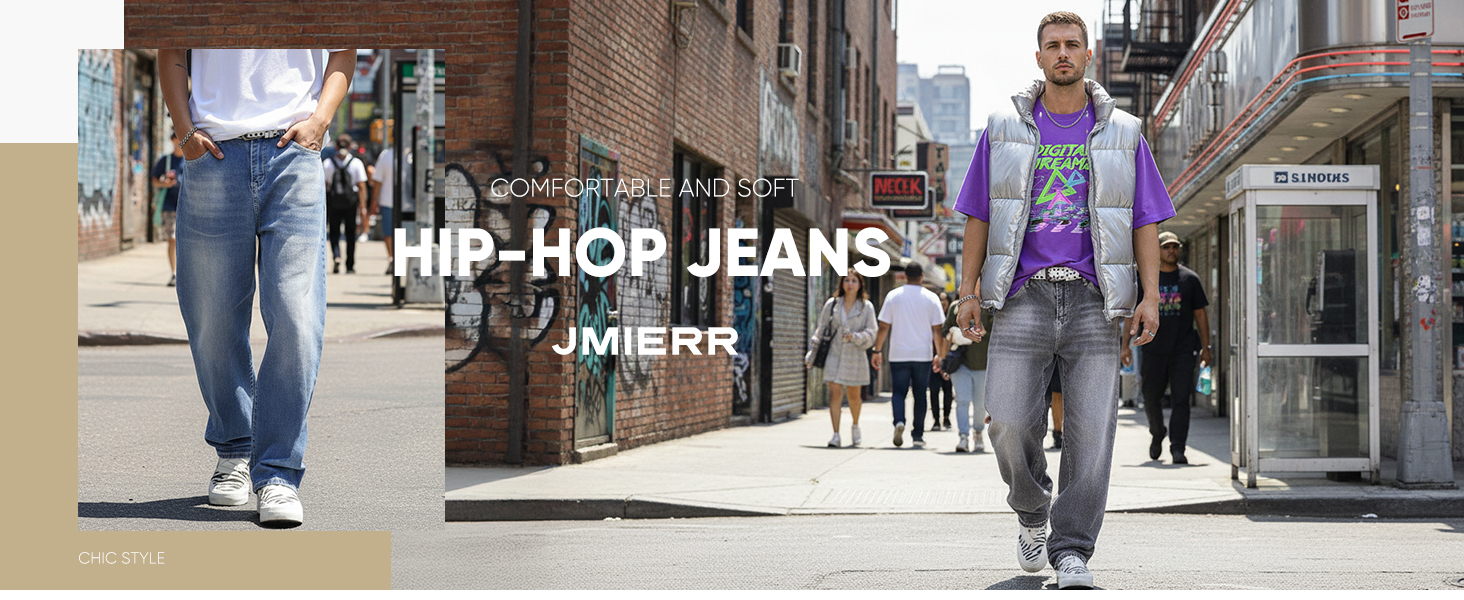 Чоловічі широкі джинси JMIERR Baggy Y2K Denim Streetwear Raw Loose Fit Hip Hop XXL темно-сині