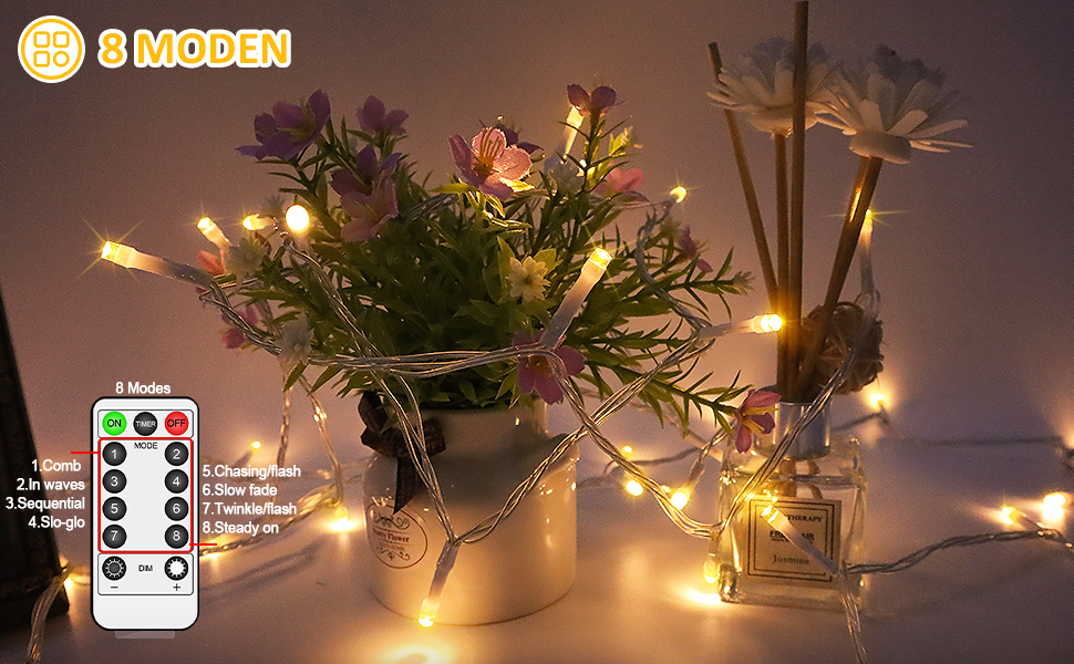 Льод-гірлянда LED 200 LED на батарейках: тепле світло, водонепроникна, з пультом, для декору саду, вечірки, балкона, ялинки