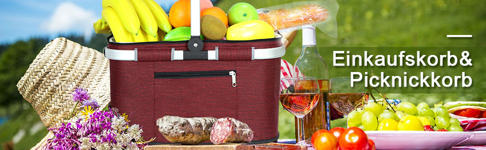 Термосумка-холодильник для покупок 35L, велика ізольована сумка-холодильник для обіду, офісу, кемпінгу, пікніка, подорожей, водонепроникний внутрішній кишень, міцна підтримка бокових стінок, винно-червоний колір