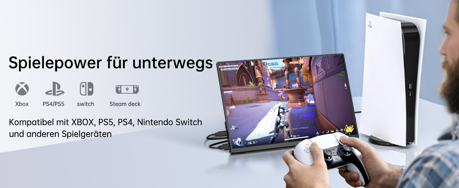 Портативний монітор 15.6' FHD IPS з динаміками та підставкою, ультратонкий додатковий екран для ноутбука/ПК/Mac - USB-C & HDMI, з захисним чохлом, матовий чорний 15.6