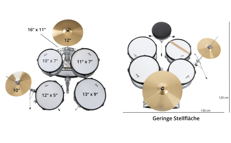 XDrum Junior Pro Kinder барабанний комплект Red - для дітей 5-9 років - з аксесуарами та навчальним посібником (Laser Silver, Single)