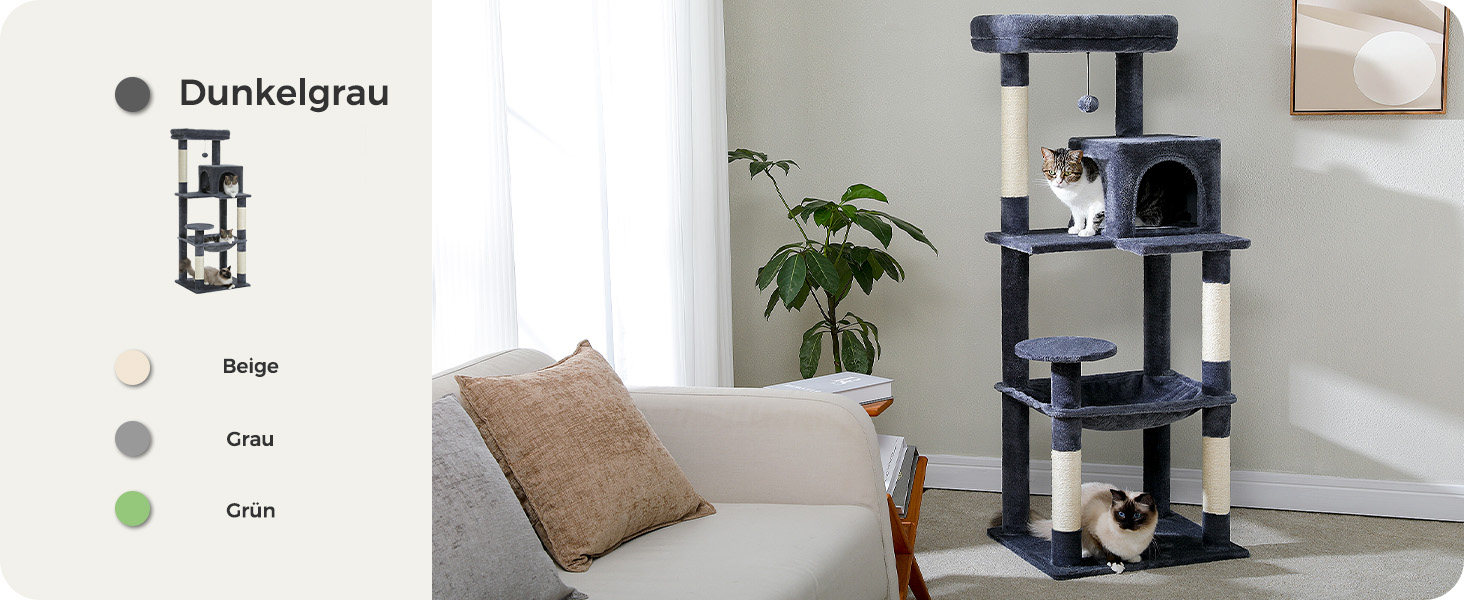 Комплекс для котів PAWZ Road з гамаком, будиночком та сходами, 116 см, сірий