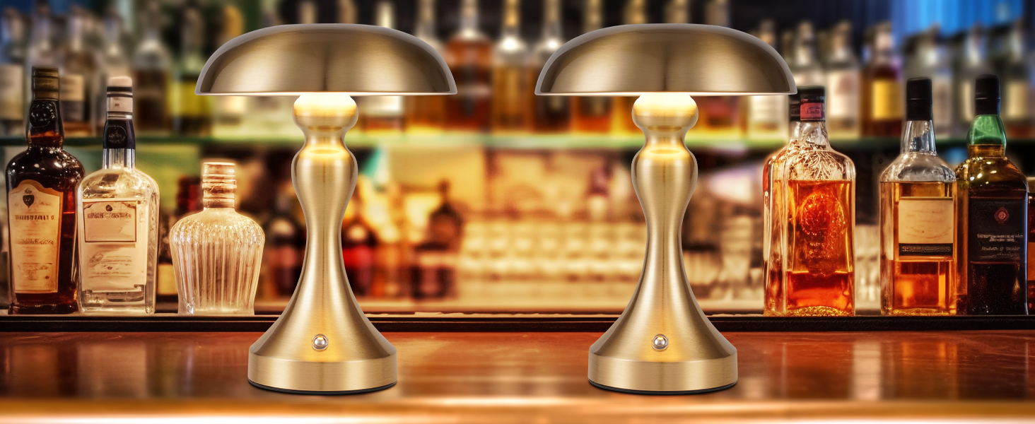 Бездротова настільна лампа з LED-підсвічуванням - торшер на акумуляторі, сенсорне керування, регулювання яскравості, вінтажний дизайн, USB-зарядка, нічник для спальні/вітальні, золото/бронза