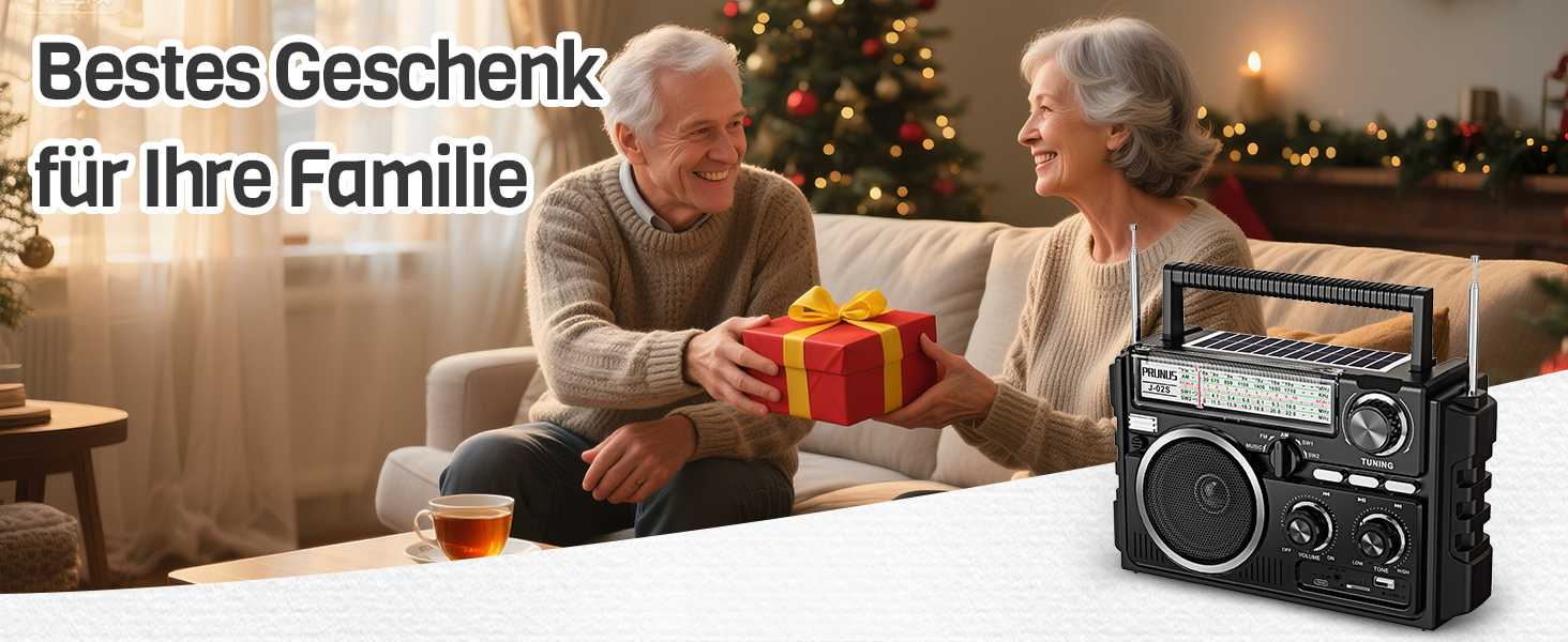 Портативне радіо PRUNUS J-02 AM/FM/SW: сонячне радіо з акумулятором 1800mAh, Bluetooth 6.0, TF-карта, USB, 2 антени