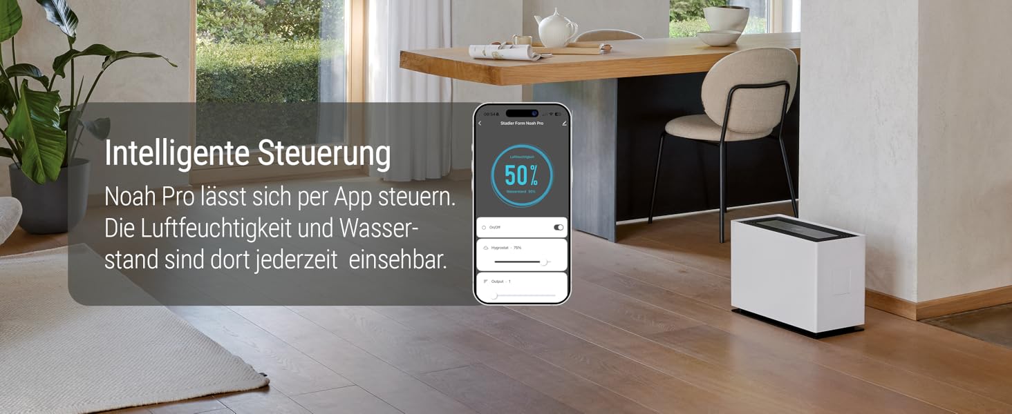 Зволожувач повітря Stadler Form Noah Pro, білий, для великих приміщень (110 м²), WiFi, App, гігростат, тихий