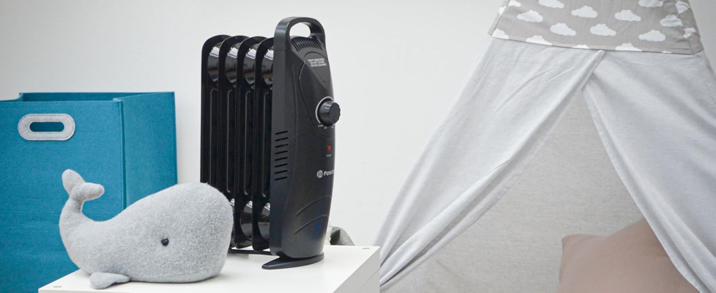 Електричний масляний радіатор PowOn 600W, 7 ребер, 30x14x38 см - енергозберігаючий опалювач
