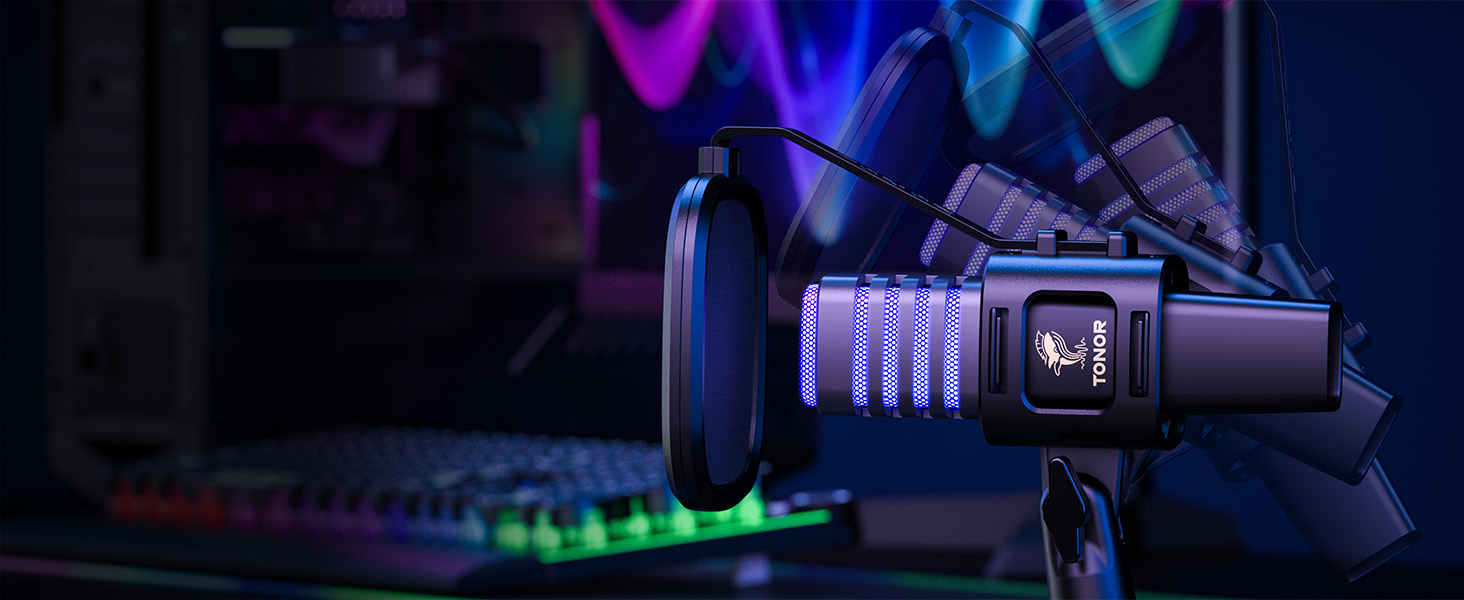 Мікрофон TONOR TC30 RGB з конденсаторним капсулою, нирковий характеристика, для стрімінгу, подкастингу, запису голосу, сумісний з ПК та ноутбуком