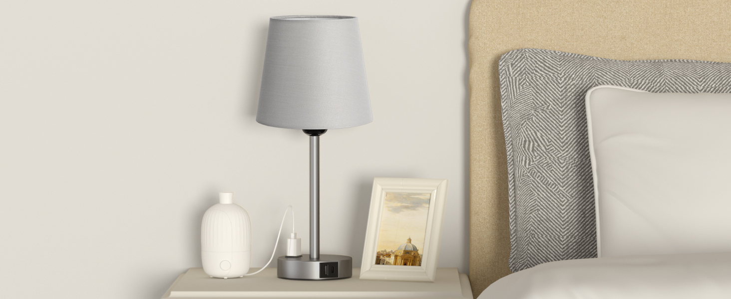 Настільна лампа Kakanuo з торшером, 2 шт. з USB-портами та диммуванням, для спальні, вітальні, дитячої кімнати, офісу (сірий)