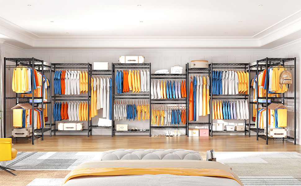 Металева стійка для одягу з гачками, вантажопідйомність до 376 кг, 187 x 44 x 194 см, чорна