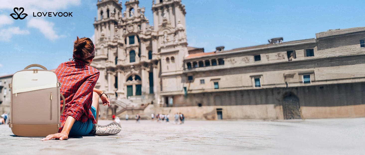 Рюкзак LOVEVOOK для ручної поклажі літака, жіночий, 50L, для подорожей, бізнесу, школи, чорний+бежевий+коричневий