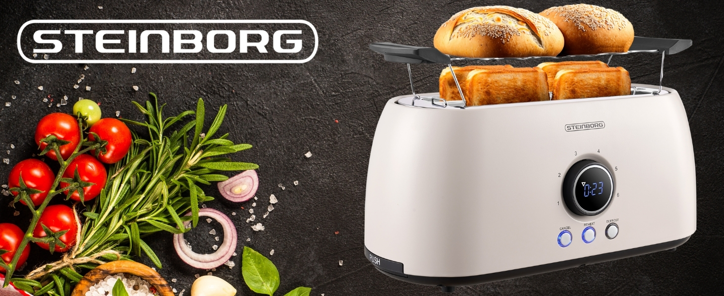 Тостер XXL 4-х секційний з підставою для бургерів | Цифровий дисплей | Автоматичне вимкнення | Тостер з широкими слотами (Бежевий Бульгур)