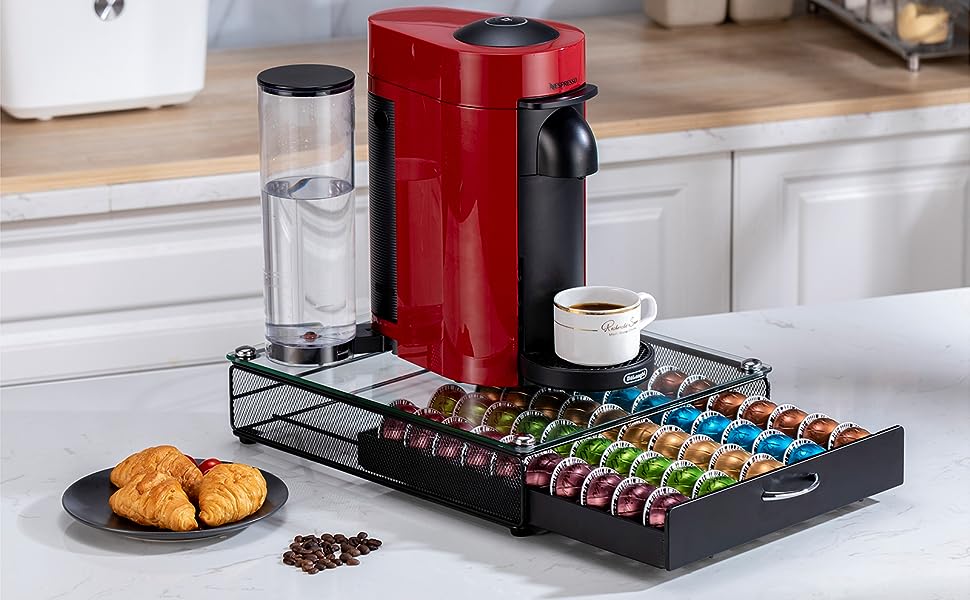 Тримач для капсул Nespresso Vertuo Rice Rat, 50 капсул, чорний, скляний каркас