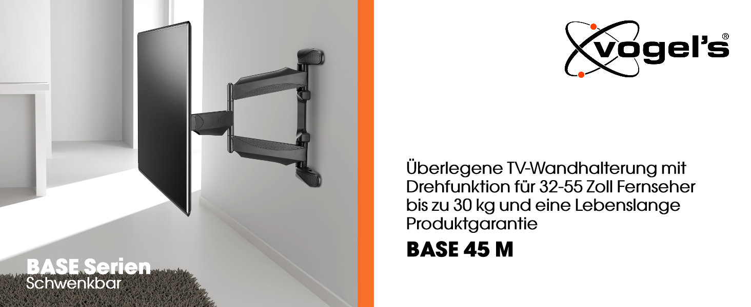 Настінна кріплення для телевізора Vogel's Base 45 - 40-80 дюймів, до 45 кг, 180° оберт, нахил, VESA 600x400, сертифікат TÜV