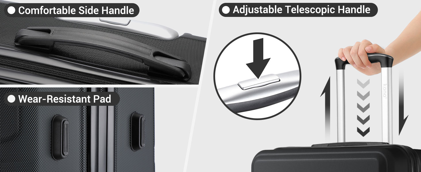 Чемодан KONO 24 дюйми, ABS, з TSA-замком, 4 колеса, 65×44×25.5 см, кремовий