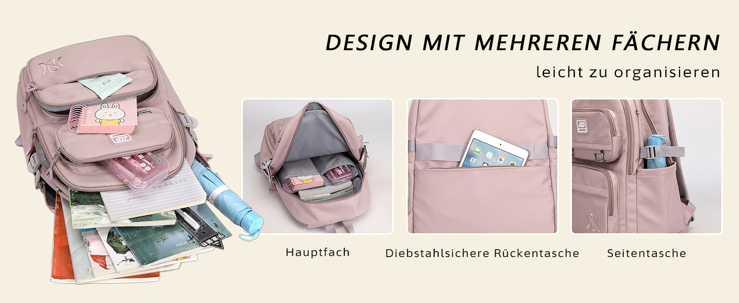 Шкільний рюкзак JANSBEN: водонепроникний, для підлітків, з відділенням для ноутбука, 30L, нейлон, фіолетовий