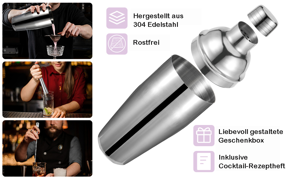 Набір для коктейлів 6 предметів з нержавіючої сталі, 750 мл, з рецептами - Барменський набір для дому, бару, вечірок
