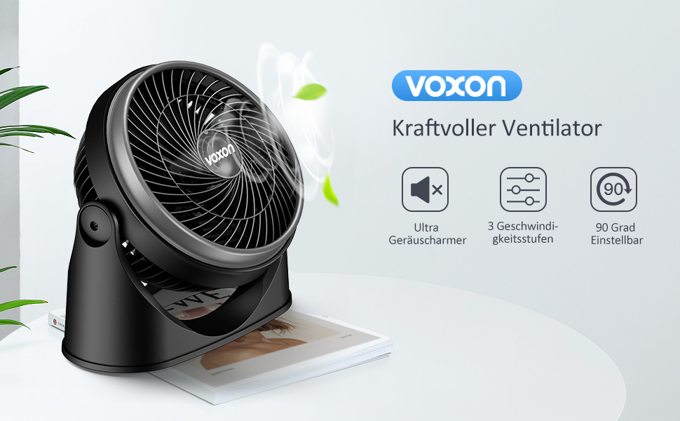 USB-вентилятор VOXON, міні-вентилятор настільний з 5 рівнями швидкості, безшумний портативний обдув для офісу, дому та спальні, кабель 1.5м, білий