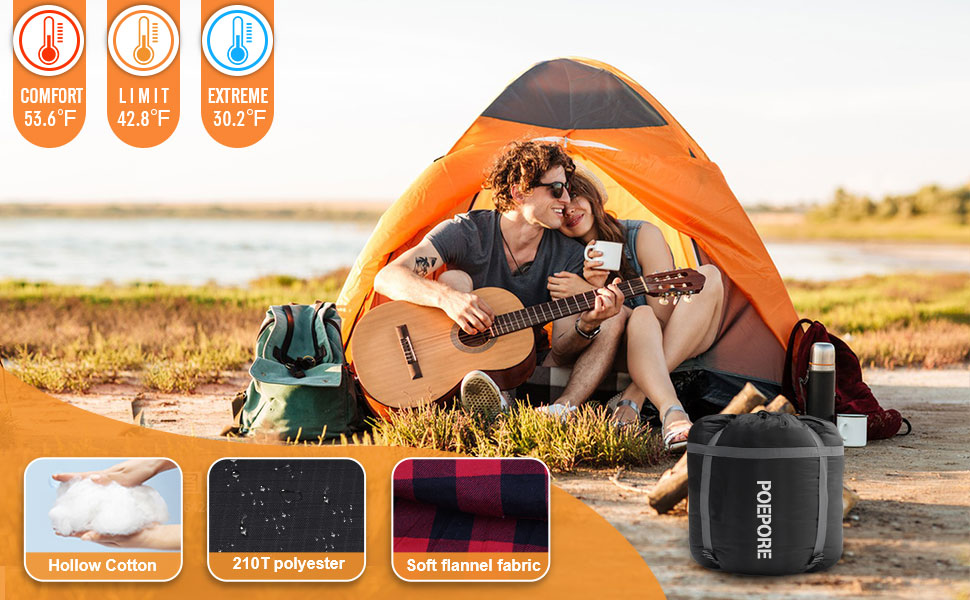 Спальний мішок для двох дорослих з флісу, зимовий, з подушками та сумкою для транспортування, 233*157 см, червоний