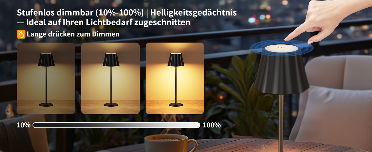 Бездротова LED-лампа Suright для столу з акумулятором 5000mAh, 3 режими кольору та регулюванням яскравості, IP54 вологозахист для вулиці, кемпінгу, тераси, вітальні, спальні