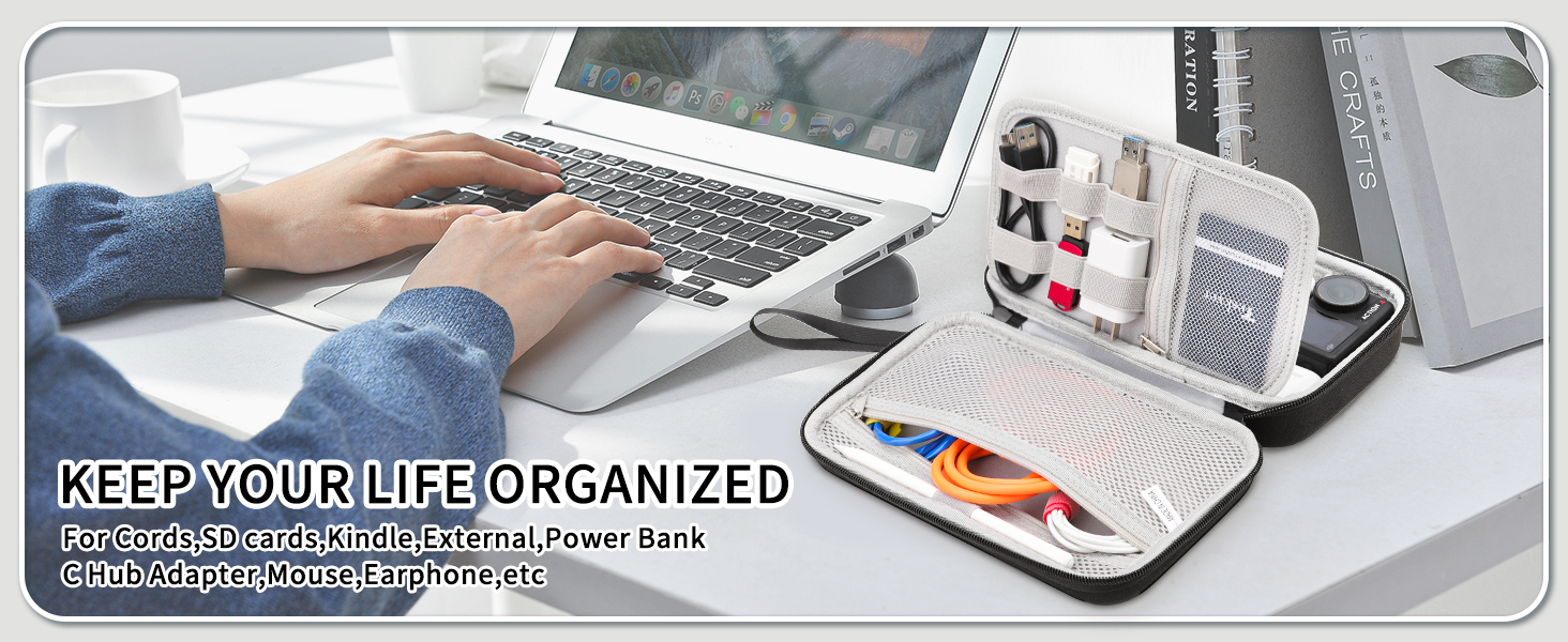 Органайзер для кабелів Teskyer, чорний, жорсткий кейс, водонепроникний, 14 x 22 x 6,5 см