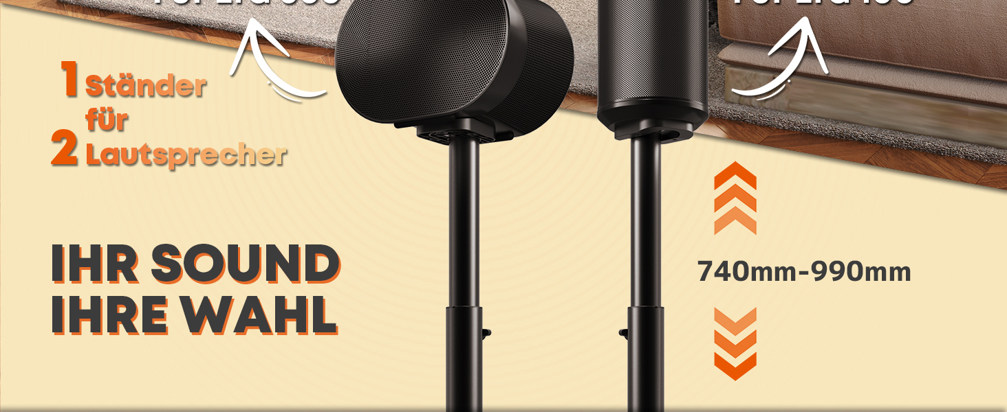 Регульовані підставки для акустики Sonos Era 100 та Era 300, 74-99 см, чорні, 5 кг