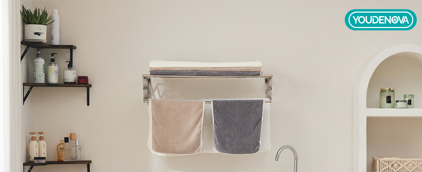 Настінна сушарка для білизни YOUDENOVA з 7 стійок, розсувна, для ванної кімнати, металевий тримач для рушників, срібна (42-80)x59x19 см