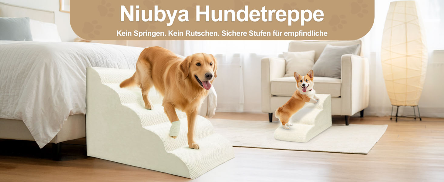 Сходи для собак Niubya, 62 см, 5 сходинок, для котів та собак, для літніх та поранених тварин, знімний чохол, щільна піна (Сірий)