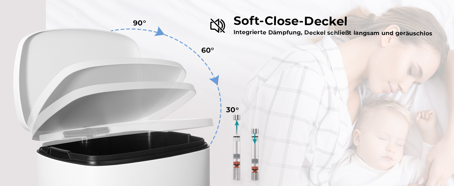 Відро для сміття LIFERUN 30л з кришкою, з м'яким закриттям, сталеве, з внутрішнім відром, для кухні, ванної кімнати, офісу