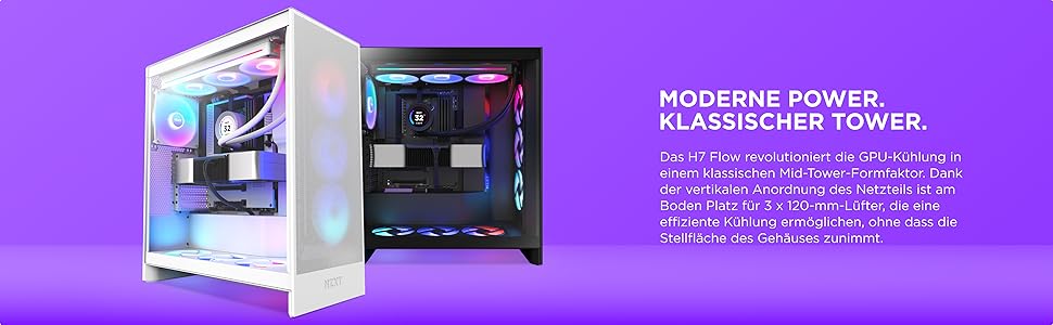 Корпус NZXT H7 Flow для ПК ATX з покращеною вентиляцією | Підтримка 3 x 120 мм вентиляторів для охолодження відеокарти | 3 x 120 мм фронтальні вентилятори | Пластина для встановлення 420 мм кулера спереду | Flow RGB 2024, білий
