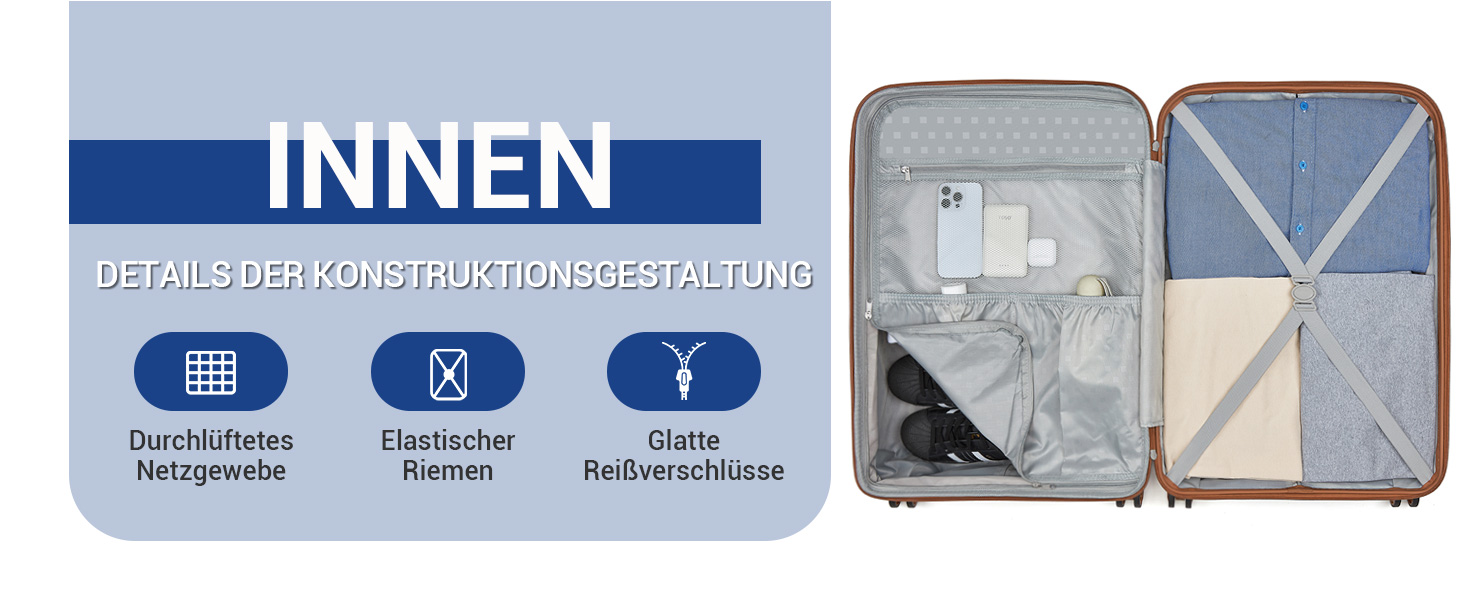 Чемодан KONO великий з підсклянником, жорсткий, легкий, з поліпропілену, розширюваний, з 4 колесами та TSA замком, чорний/коричневий (темно-синій/коричневий, M)