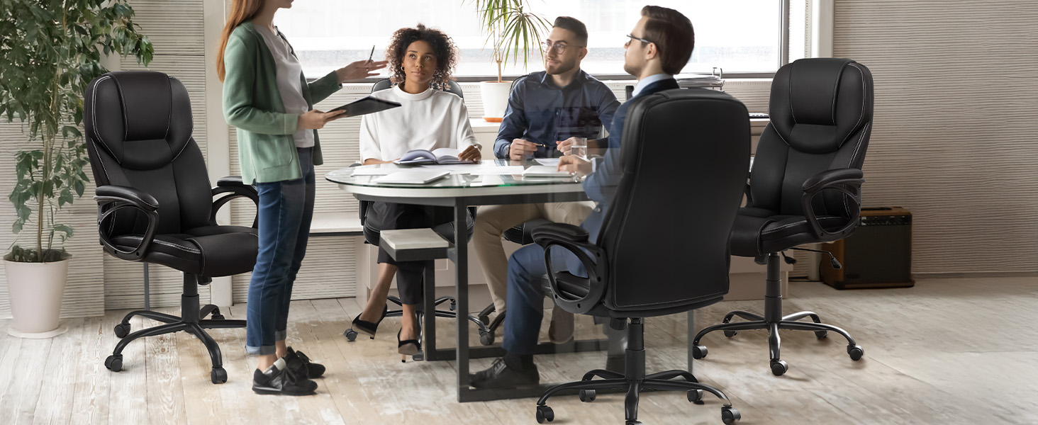 Офісне крісло Yaheetech - зручний комп'ютерний стілець з високою спинкою, регульована висота, штучна шкіра, м'який матеріал, чорний колір