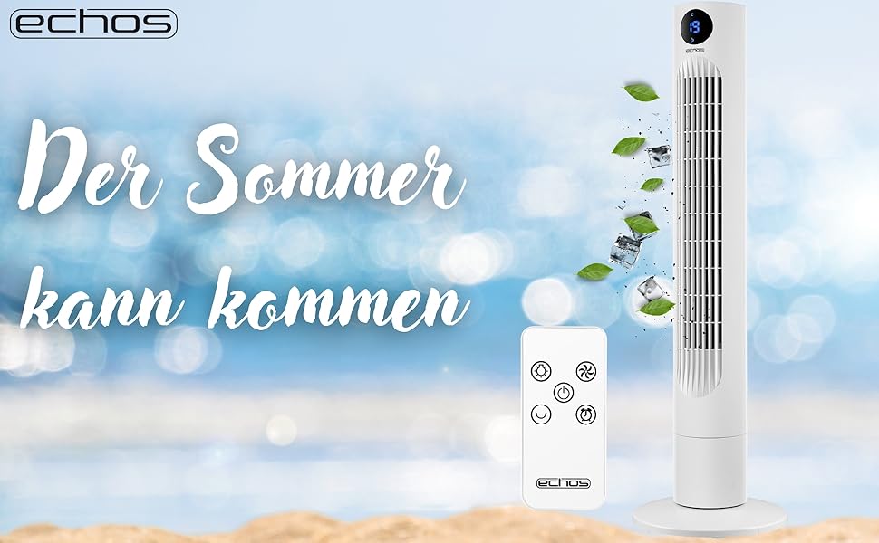 Вентилятор Tower Echo – тихий, з пультом, LED-дисплеєм та таймером 12 год