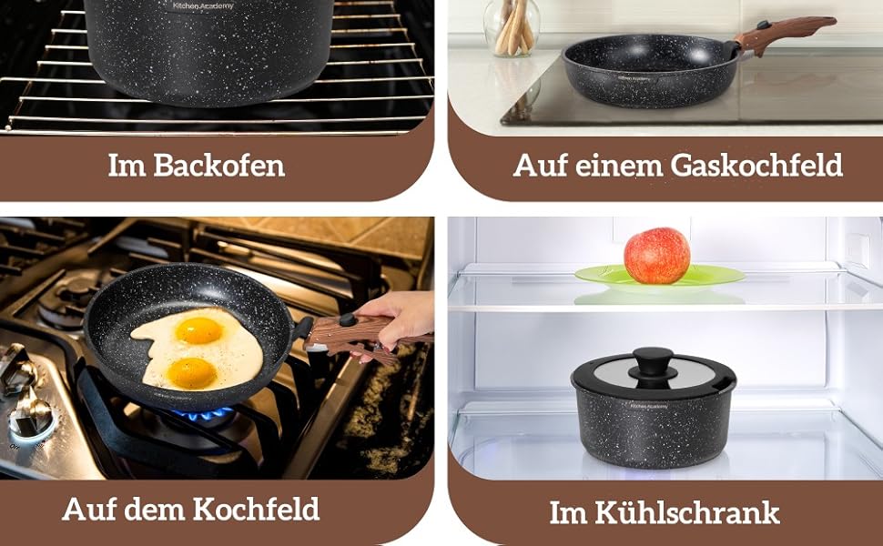 Набір каструль Kitchen Academy 10 предметів з антипригарним покриттям, склокришками та індукційним дном, чорний (KA-CS01-016-Black)