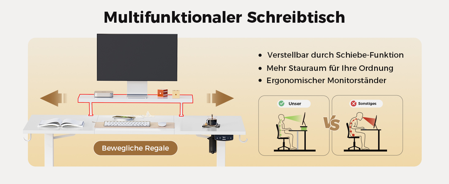 Електричний регульований стіл Agilestic 140x60 см з LED-підсвіткою, USB-портом та мобільним тримачем монітора, білий