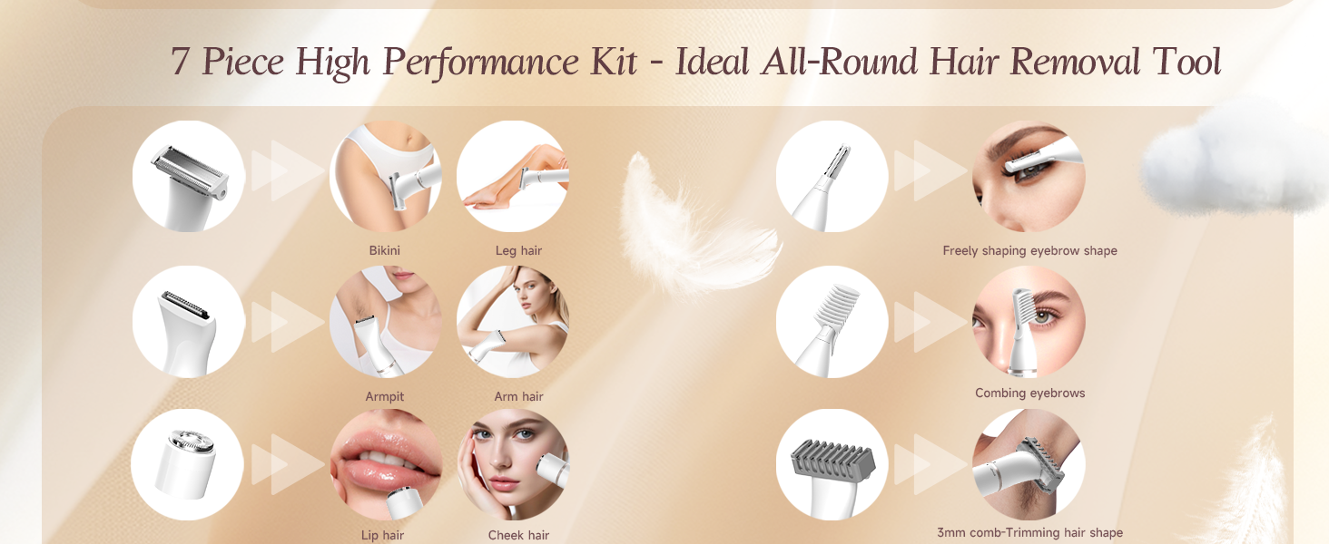 Електричний жіночий інтимо-голений апарат 5-в-1 для обличчя, бікіні-зони, ніг, носа та вух. Бездротовий, для вологого та сухого гоління. Білий.