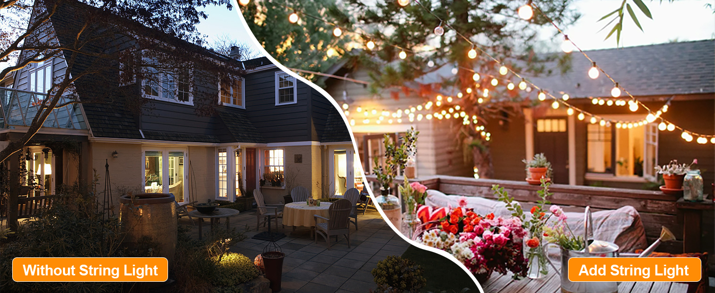 Ланцюжок гірлянд з лампочками 30м, 50+2 LED, IP45, тепле світло для саду, тераси, святкування