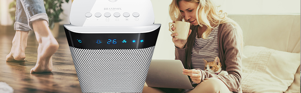 Електричний обігрівач Brandson з пультом керування, керамічний, для ванної кімнати, енергозберігаючий, тихий, з осциляцією, 2 режими нагріву, таймер, сертифікат GS