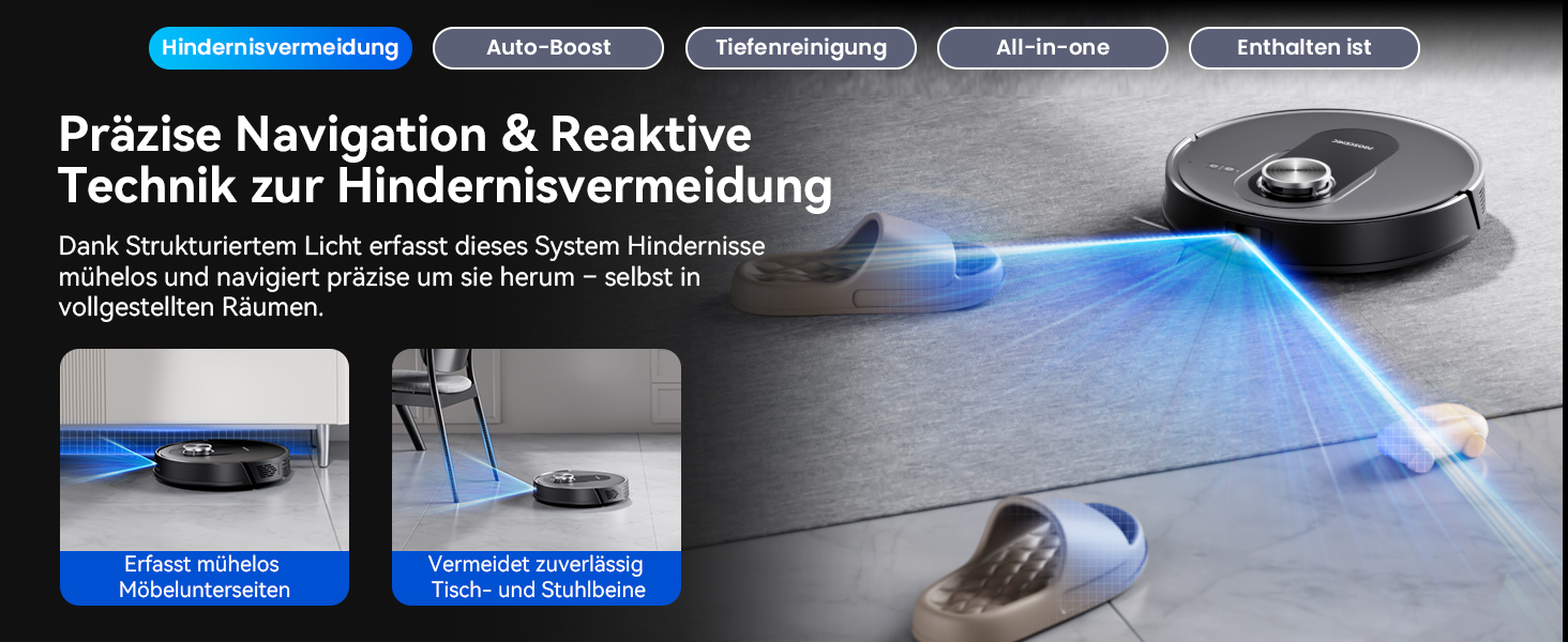 Робот-пилосос Proscenic Q8 Max+ з функцією миття, 8000Pa, 200 хвилин роботи, 3L пилозбірник, Lidar-навігація, уникнення перешкод, керування через додаток та голосове управління, для твердих поверхонь та килимів