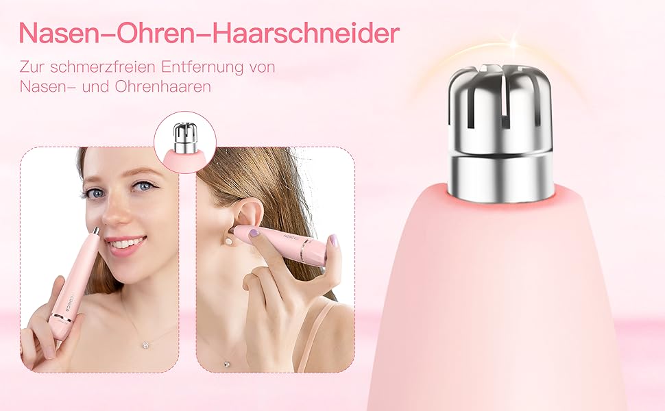 Електричний триммер для обличчя 3-в-1 для жінок: триммер для брів, для гоління та видалення волосся. Вологостійкий, портативний, рожевий.